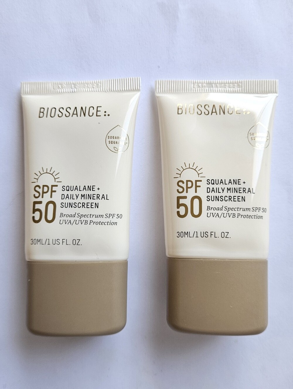 NWTx2 Biossance Squalane + Daily Mineral Sunscreen SPF 50 in Cream and Tan